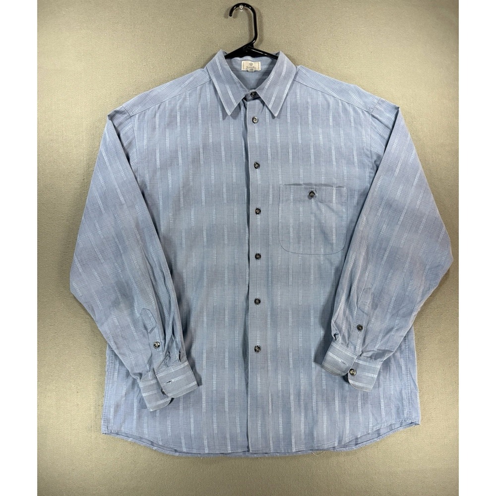 Vintage Zanella Long Sleeve Button Shirt Size XL Blue Stripes Pocket Casual